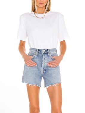 AGOLDE Riley Medium Wash Raw Hem Denim Shorts - Size 33